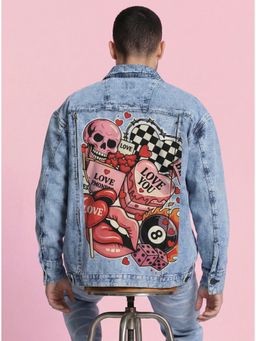 Bene Kleed - Unisex Blue Cotton Graphic Denim Jacket