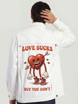 Bene Kleed - Men White Cotton Graphic Denim Jacket