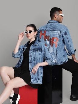 Bene Kleed - Unisex Blue Cotton Graphic Denim Jacket