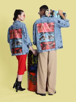 Bene Kleed - Unisex Blue Cotton Graphic Denim Jacket