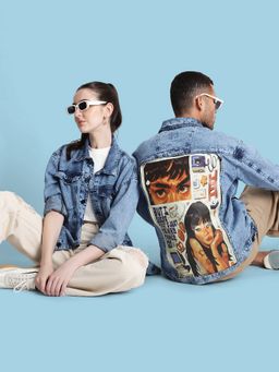 Bene Kleed - Unisex Blue Cotton Graphic Denim Jacket