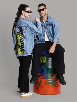 Bene Kleed - Unisex Blue Cotton Graphic Denim Jacket