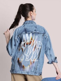 Bene Kleed - Unisex Blue Cotton Graphic Denim Jacket