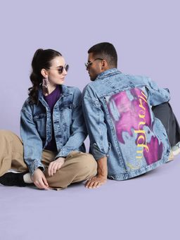 Bene Kleed - Unisex Blue Cotton Graphic Denim Jacket