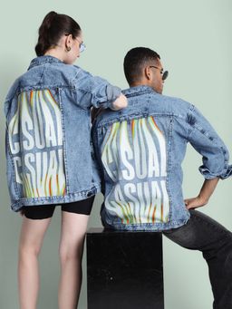 Bene Kleed - Unisex Blue Cotton Graphic Denim Jacket