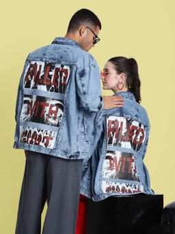 Bene Kleed - Unisex Blue Cotton Graphic Denim Jacket