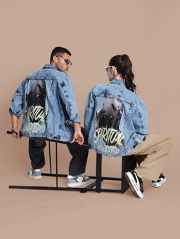 Bene Kleed - Unisex Blue Cotton Graphic Denim Jacket