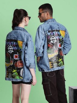 Bene Kleed - Unisex Blue Cotton Graphic Denim Jacket