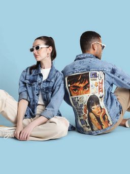 Bene Kleed - Unisex Blue Denim Graphic Denim Jacket