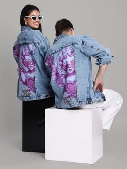 Bene Kleed - Unisex Blue Cotton Graphic Denim Jacket