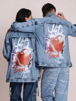 Bene Kleed - Unisex Blue Cotton Graphic Denim Jacket