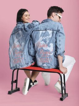 Bene Kleed - Unisex Blue Cotton Graphic Denim Jacket