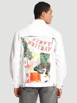 Bene Kleed - Men White Cotton Solid Denim Jacket