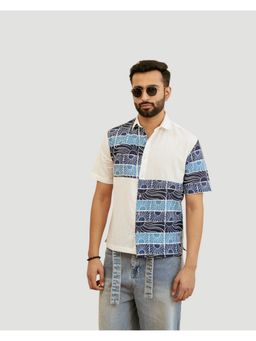 DRAGIT - Men White Linen Blend Abstract Shirt