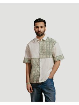 DRAGIT - Men White Linen Abstract Shirt