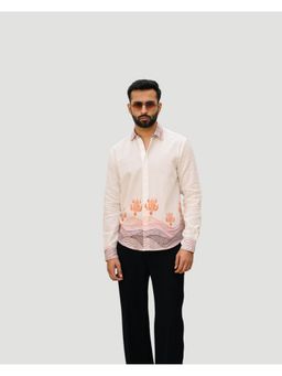 DRAGIT - Men White Linen Animal Print Shirt