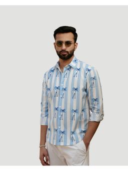 DRAGIT - Men Blue Cotton Floral Shirt