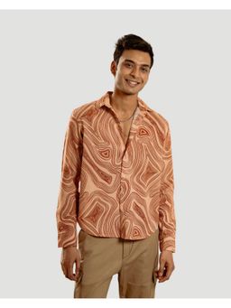 DRAGIT - Men Brown Linen Blend Abstract Shirt