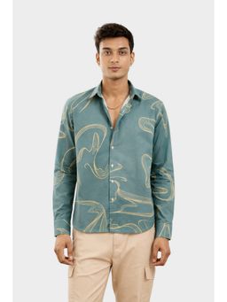 DRAGIT - Men Blue Linen Blend Abstract Shirt