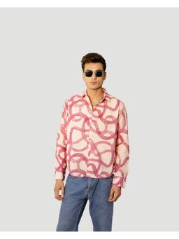 DRAGIT - Men Pink Linen Blend Abstract Shirt