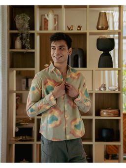 DRAGIT - Men Green Linen Blend Tie & Dye Shirt