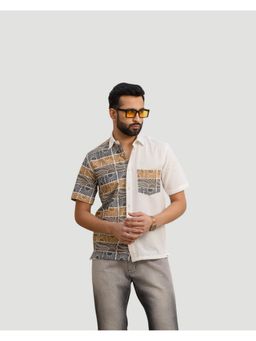 DRAGIT - Men White Linen Blend Abstract Shirt