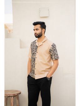 DRAGIT - Men Black Linen Blend Abstract Shirt