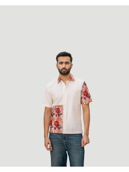 DRAGIT - Men White Cotton Abstract Shirt