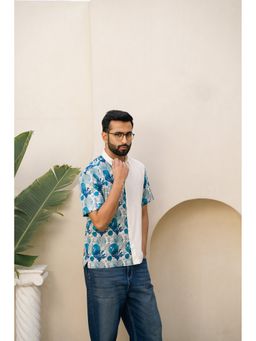 DRAGIT - Men White Linen Blend Abstract Shirt