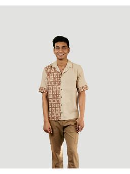 DRAGIT - Men Beige Linen Abstract Shirt