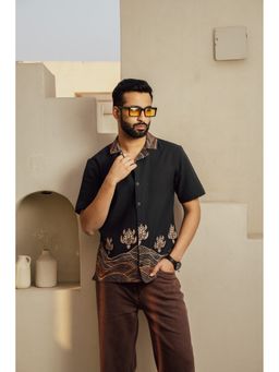 DRAGIT - Men Black Linen Animal Print Shirt