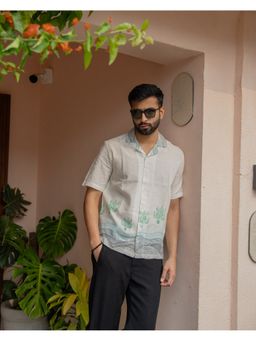 DRAGIT - Men White Linen Animal Print Shirt