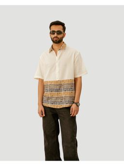 DRAGIT - Men White Linen Blend Abstract Shirt