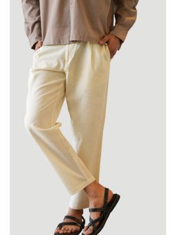 DRAGIT - Men Canvas Cream Linen Pant Regular Fit Solid Pant