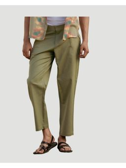 DRAGIT - Men Forest Green Linen Pant Regular Fit Solid Pant