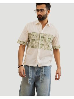 DRAGIT - Men White Linen Blend Abstract Shirt