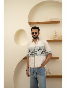 DRAGIT - Men White Cotton Animal Print Shirt