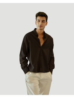 DRAGIT - Men Black Linen Solid Shirt