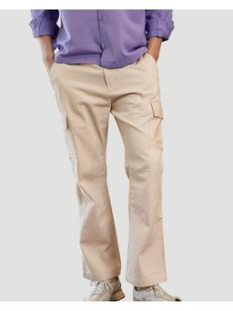DRAGIT - Men Beige Cotton Blend Solid Cargos