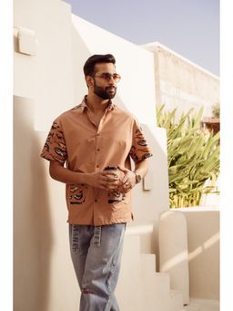 DRAGIT - Men Brown Cotton Animal Print Shirt