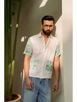 DRAGIT - Men White Linen Blend Abstract Shirt