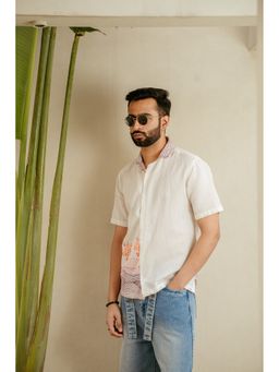 DRAGIT - Men White Linen Animal Print Shirt