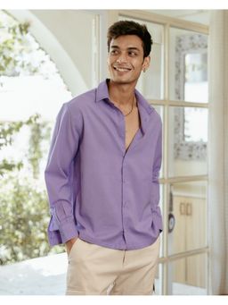 DRAGIT - Men Lavender Linen Blend Solid Shirt