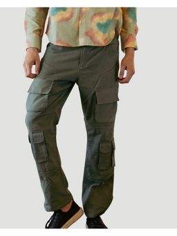 DRAGIT - Men Green Cotton Blend Solid Cargos
