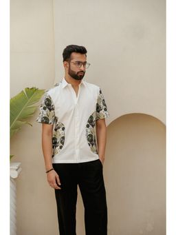 DRAGIT - Men White Cotton Abstract Shirt