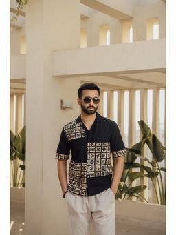 DRAGIT - Men Black Linen Blend Abstract Shirt