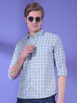 CRIMSOUNE CLUB - Men Blue Cotton Checks Shirt
