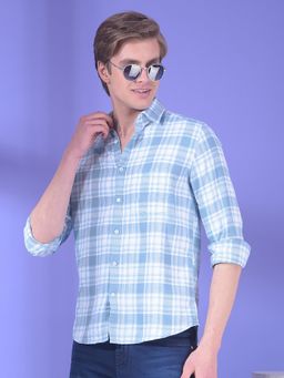 CRIMSOUNE CLUB - Men Blue Cotton Checks Shirt