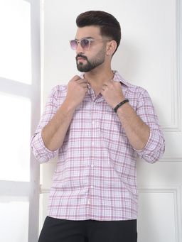 CRIMSOUNE CLUB - Men Pink Cotton Checks Shirt