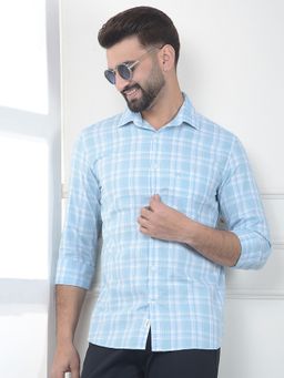 CRIMSOUNE CLUB - Men Blue Cotton Checks Shirt